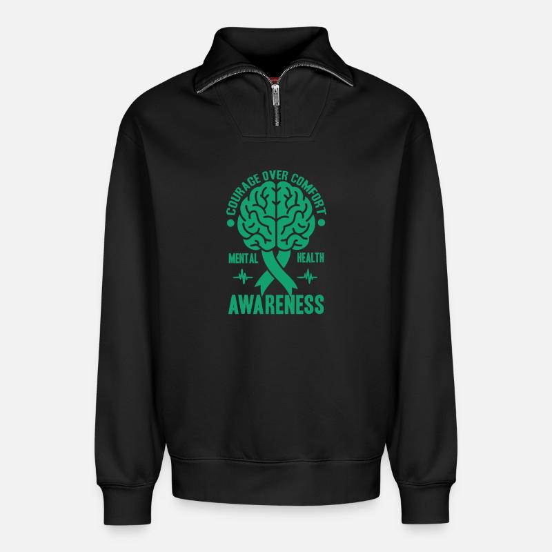 Depression Help - Mental Breakdown - Relaxed Unisex Organic Half Zip Sweatshirt – by SPREAD - black