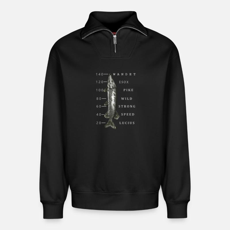 Großer Hecht - Relaxed Unisex Organic Half Zip Sweatshirt – von SPREAD - Schwarz
