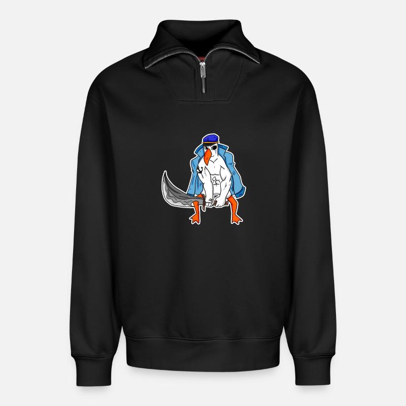Möwe Muskeln - Relaxed Unisex Organic Half Zip Sweatshirt – von SPREAD - Schwarz