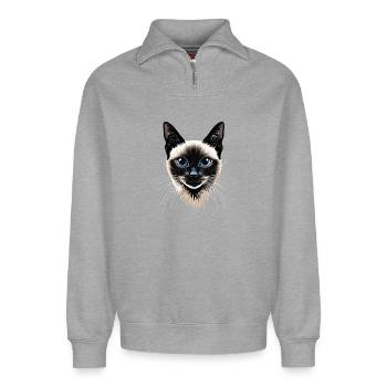 Siamkatze Siam Katze Siamese Cat Siamesen Katzen - Relaxed Unisex Organic Half Zip Sweatshirt – von SPREAD - Grau meliert - Vorne