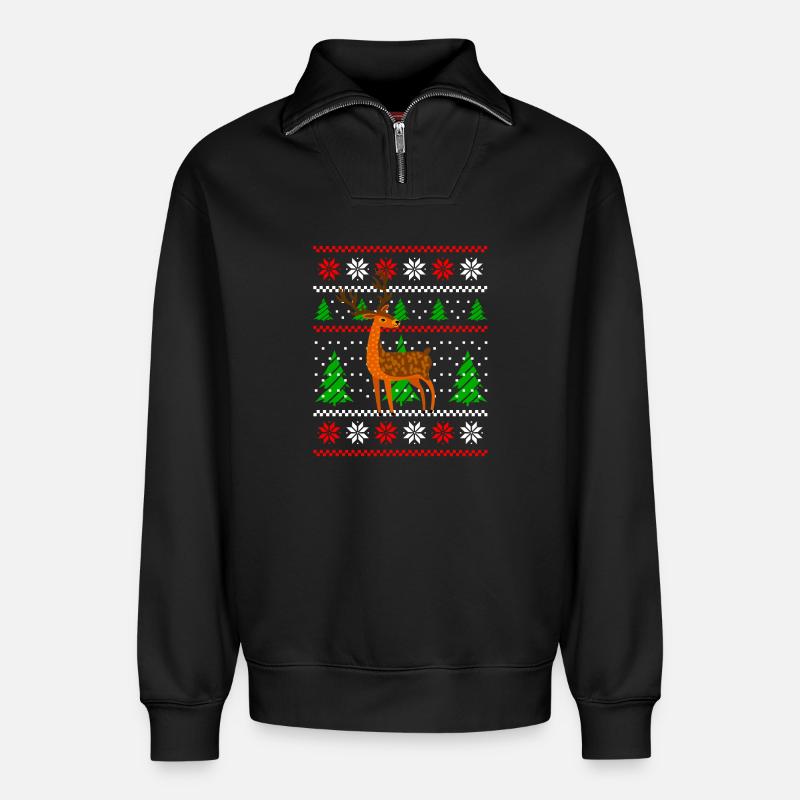 Cerf de Noël - Sweat unisexe décontracté en coton biologique à demi-zip – de SPREAD - noir