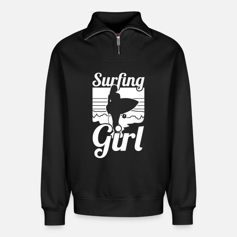 Surfermädchen - Relaxed Unisex Organic Half Zip Sweatshirt – von SPREAD - Schwarz