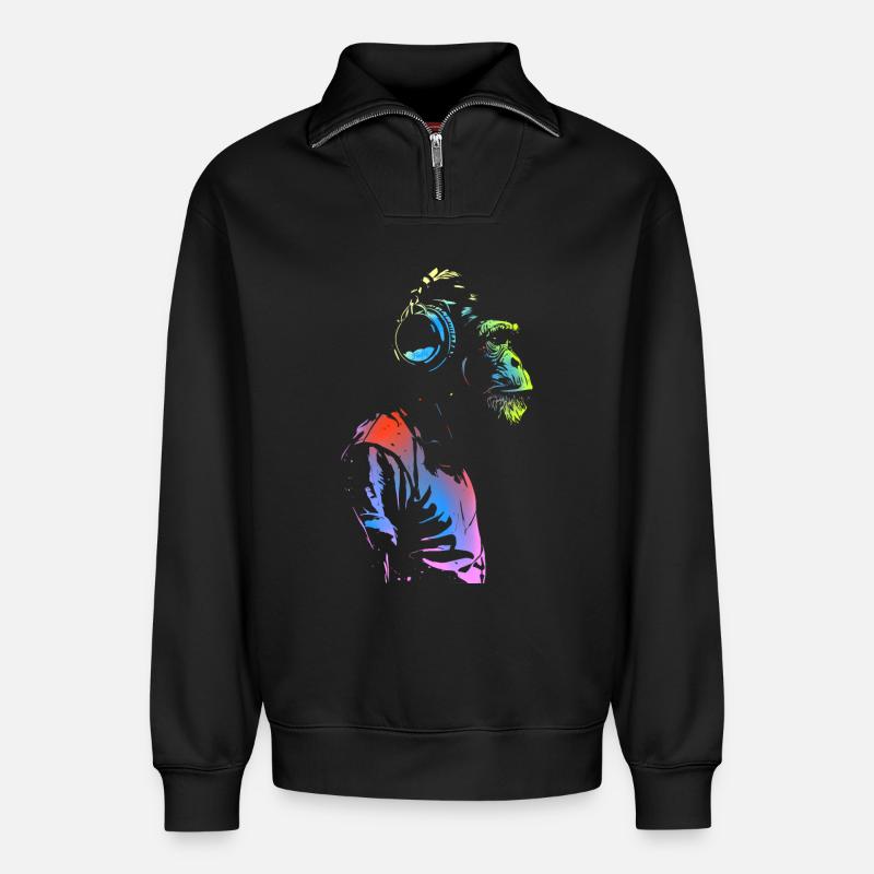 Affe mit Kopfhörern 🎧 - Relaxed Unisex Organic Half Zip Sweatshirt – von SPREAD - Schwarz