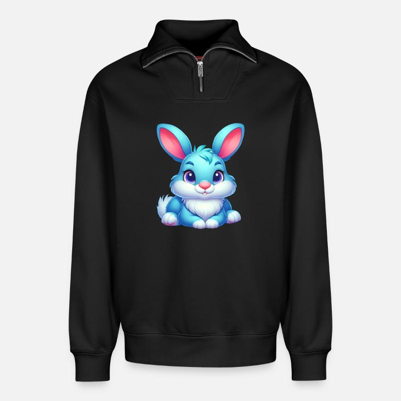 Lapin - Sweat unisexe décontracté en coton biologique à demi-zip – de SPREAD - noir