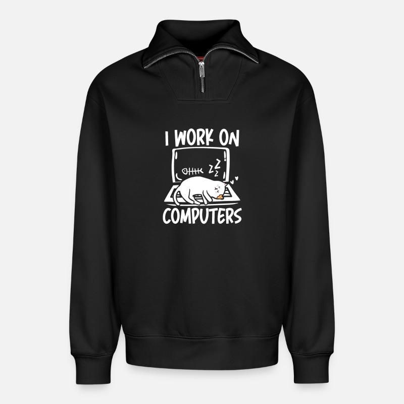 I work on computers - Relaxed Unisex Organic Half Zip Sweatshirt – von SPREAD - Schwarz