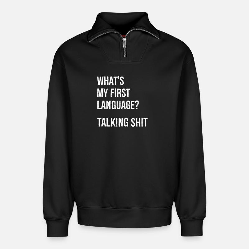 what's my first language talking - Sweat unisexe décontracté en coton biologique à demi-zip – de SPREAD - noir