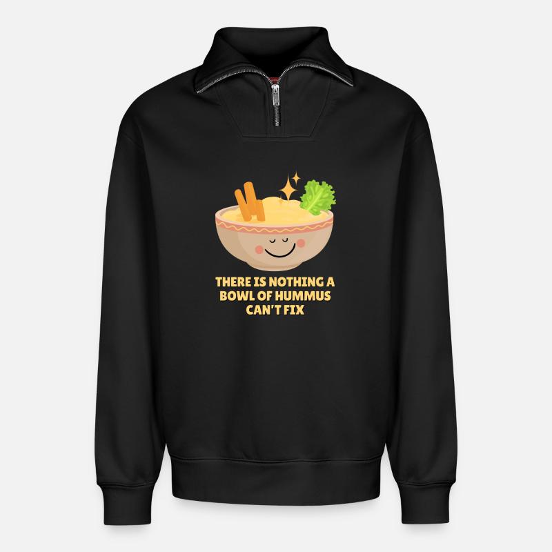 Wir lieben Hummus - Relaxed Unisex Organic Half Zip Sweatshirt – von SPREAD - Schwarz