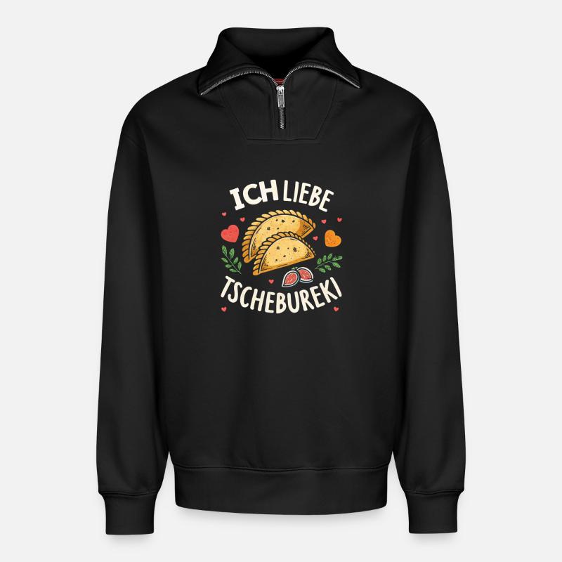 Ich liebe Tschebureki - Relaxed Unisex Organic Half Zip Sweatshirt – von SPREAD - Schwarz