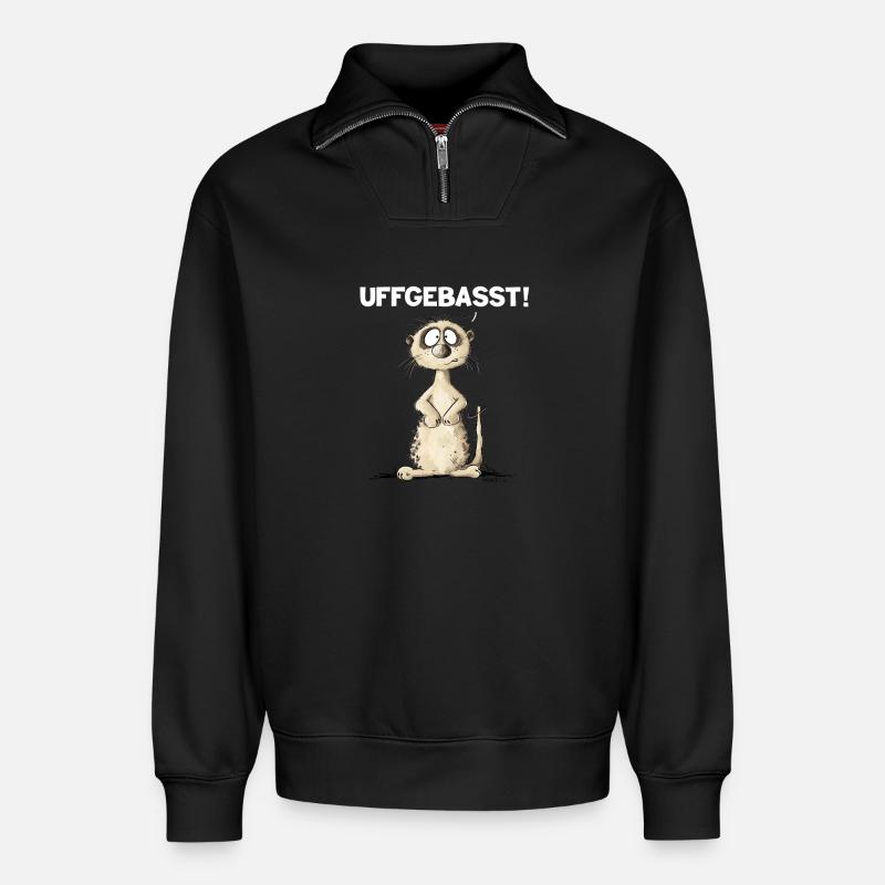 Drolliges Erdmännchen Hessisch Uffgebasst - Relaxed Unisex Organic Half Zip Sweatshirt – von SPREAD - Schwarz