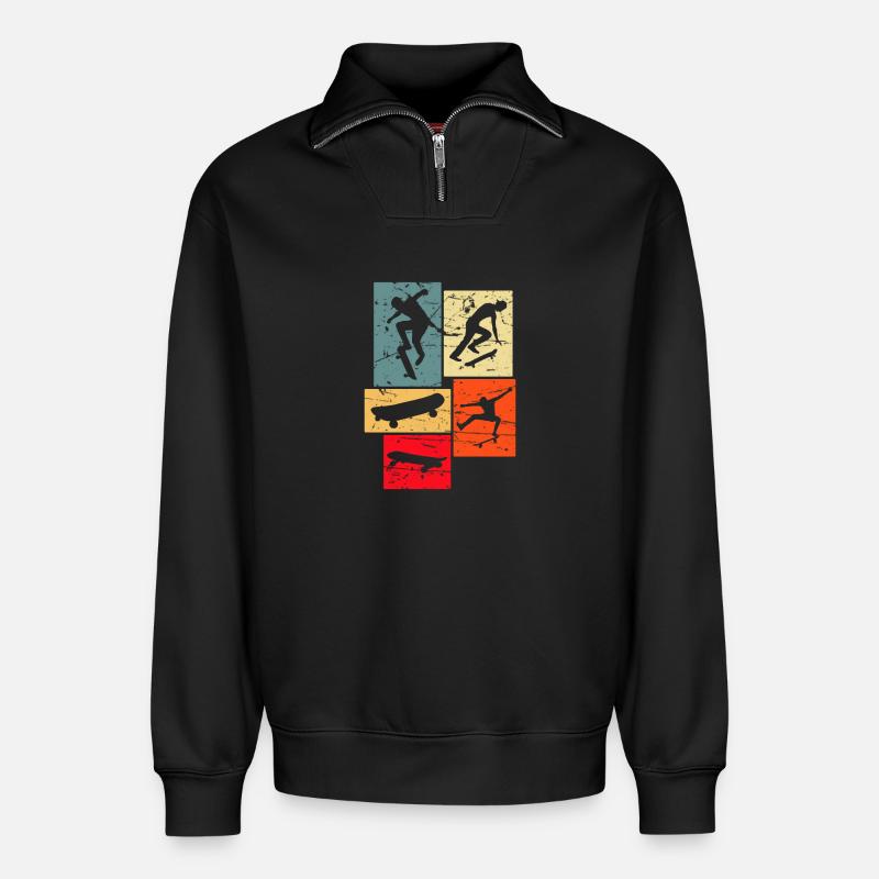 Skateboarding Retro - Relaxed Unisex Organic Half Zip Sweatshirt – von SPREAD - Schwarz