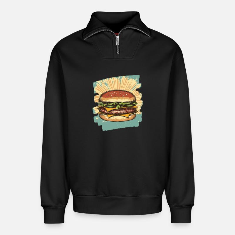 Burger Rétro - Sweat unisexe décontracté en coton biologique à demi-zip – de SPREAD - noir