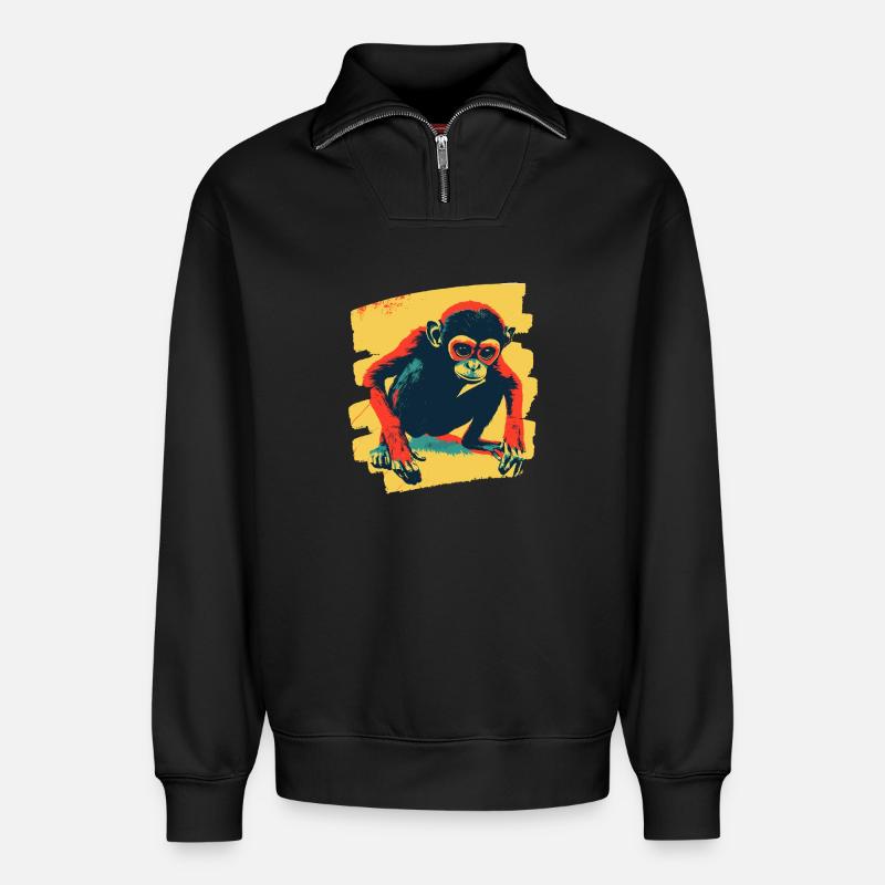 Monkey - Relaxed Unisex Organic Half Zip Sweatshirt – by SPREAD - black