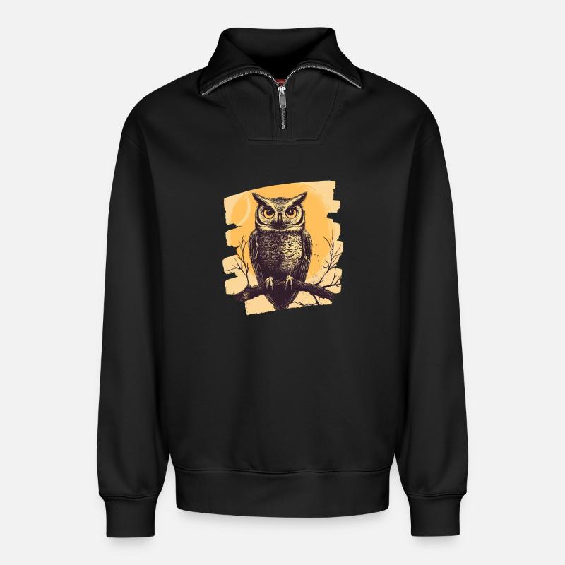 Eule - Relaxed Unisex Organic Half Zip Sweatshirt – von SPREAD - Schwarz