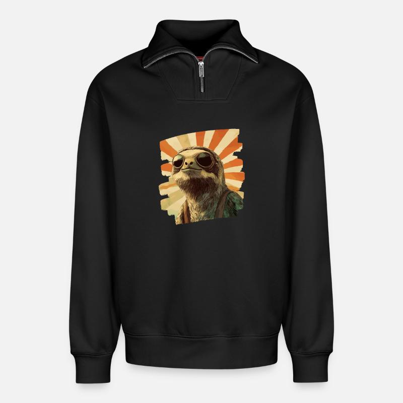 Faultier Retro - Relaxed Unisex Organic Half Zip Sweatshirt – von SPREAD - Schwarz