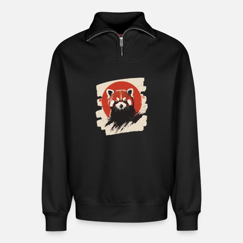 Petit panda - Sweat unisexe décontracté en coton biologique à demi-zip – de SPREAD - noir