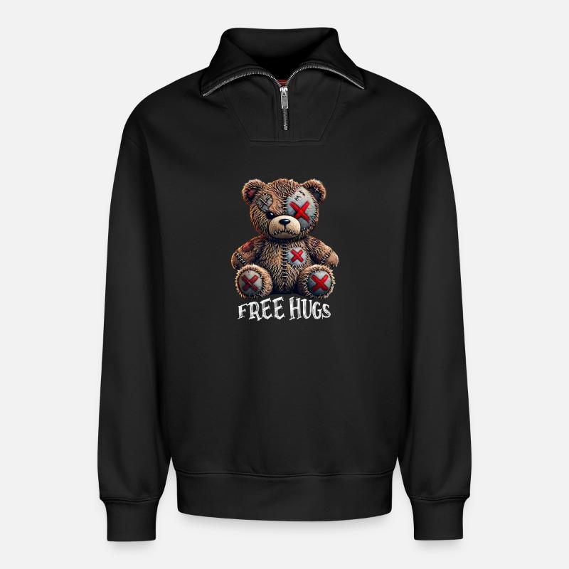Câlins gratuits Teddy Bear - Sweat unisexe décontracté en coton biologique à demi-zip – de SPREAD - noir