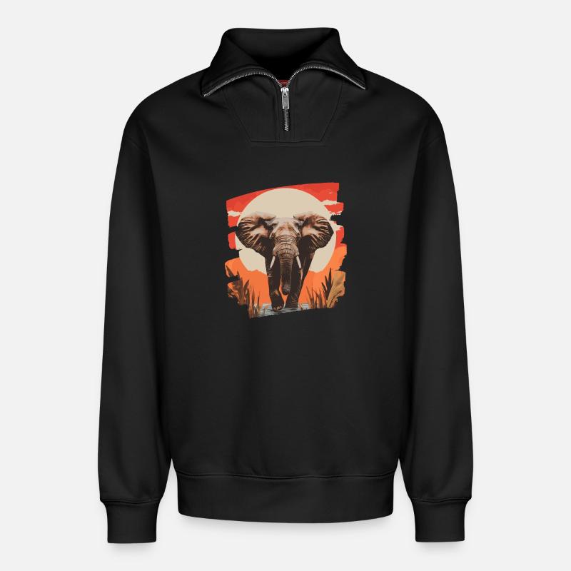 Elefant Retro - Relaxed Unisex Organic Half Zip Sweatshirt – von SPREAD - Schwarz
