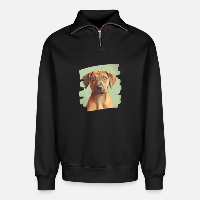 Rhodésian Ridgeback - Sweat unisexe décontracté en coton biologique à demi-zip – de SPREAD - noir