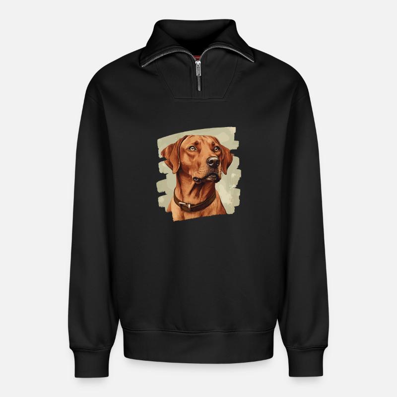 Rhodésian Ridgeback - Sweat unisexe décontracté en coton biologique à demi-zip – de SPREAD - noir