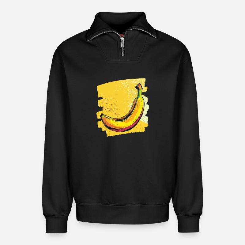 Banane - Relaxed Unisex Organic Half Zip Sweatshirt – von SPREAD - Schwarz