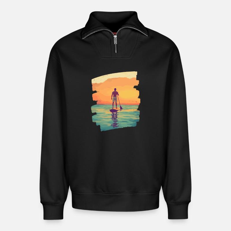Stand-up paddle SUP - Sweat unisexe décontracté en coton biologique à demi-zip – de SPREAD - noir