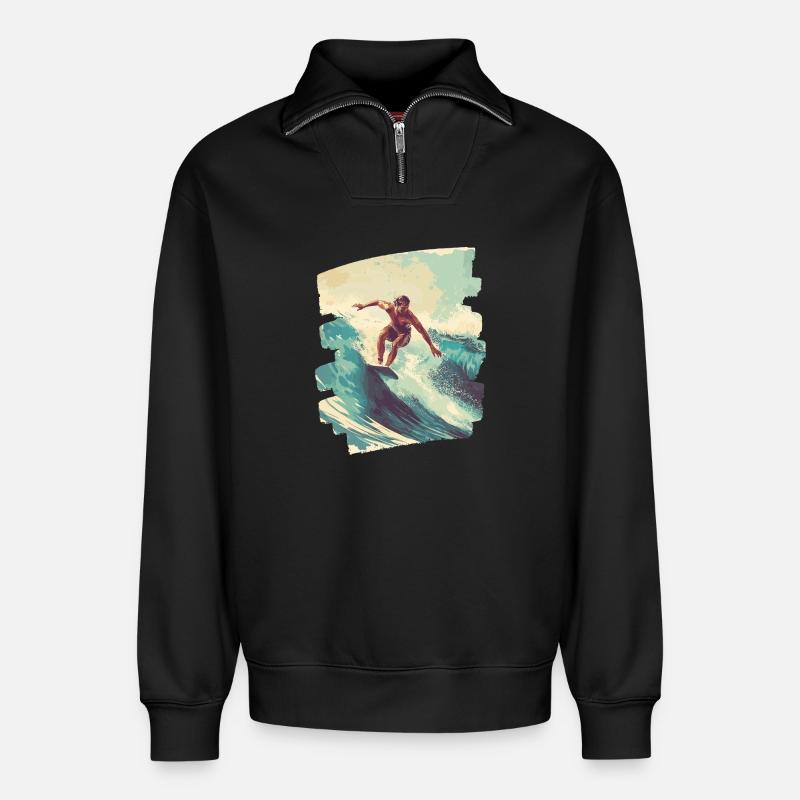 Surfeur - Sweat unisexe décontracté en coton biologique à demi-zip – de SPREAD - noir