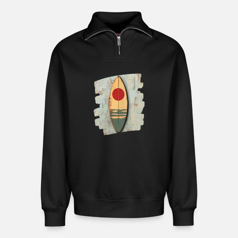 Surfboard - Relaxed Unisex Organic Half Zip Sweatshirt – by SPREAD - black