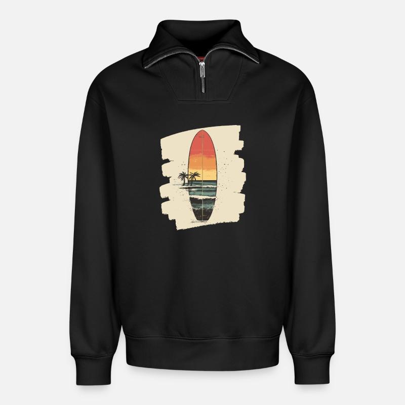 Surfboard - Relaxed Unisex Organic Half Zip Sweatshirt – by SPREAD - black