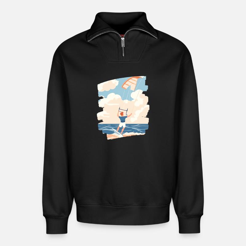 Kitesurfeurs - Sweat unisexe décontracté en coton biologique à demi-zip – de SPREAD - noir
