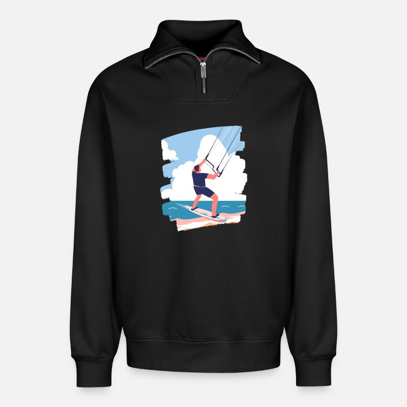 Kitesurfer - Relaxed Unisex Organic Half Zip Sweatshirt – von SPREAD - Schwarz
