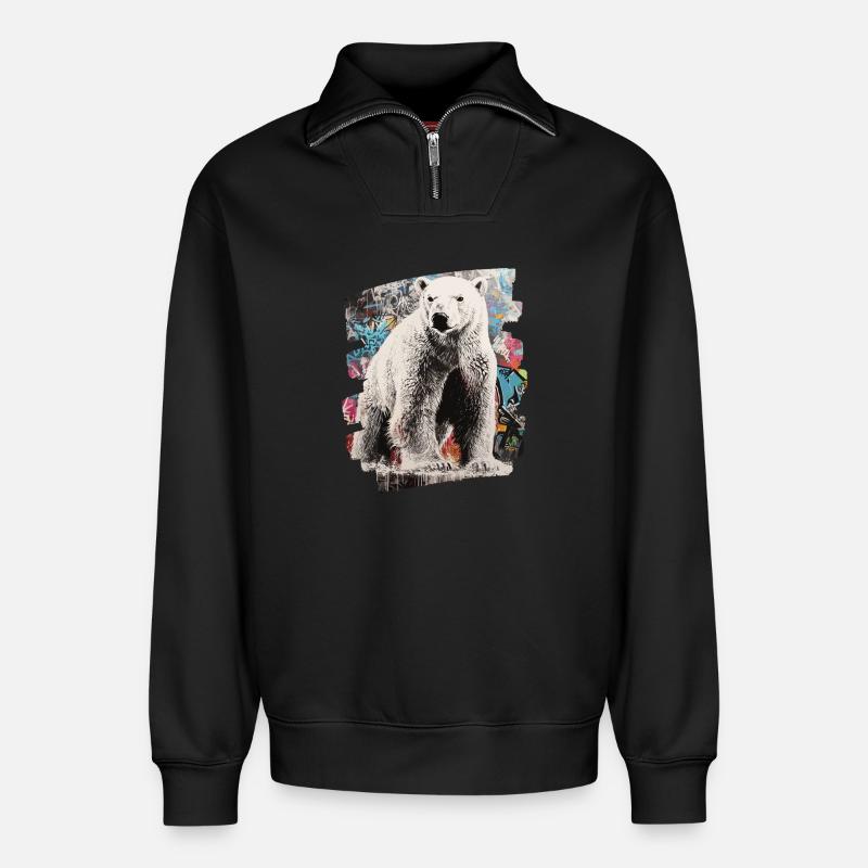 Eisbär Graffiti Sprayer - Relaxed Unisex Organic Half Zip Sweatshirt – von SPREAD - Schwarz