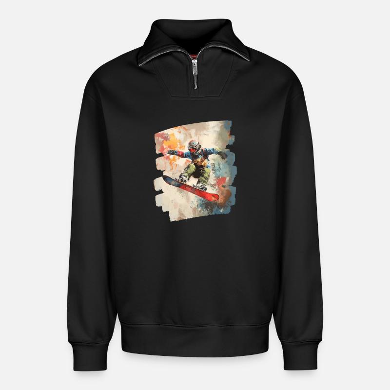Snowboarder Pulverschnee - Relaxed Unisex Organic Half Zip Sweatshirt – von SPREAD - Schwarz