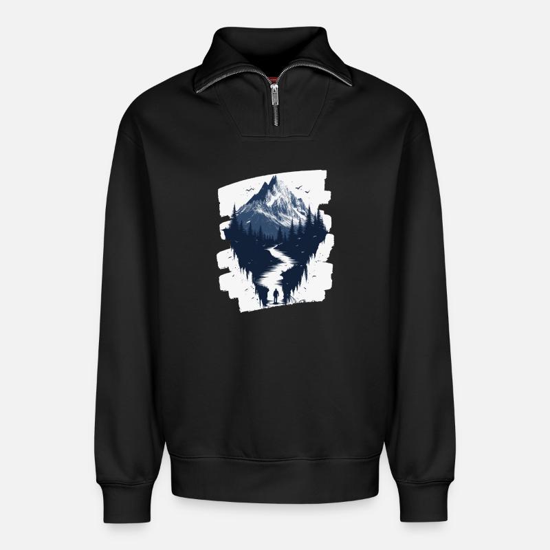 Berge - Relaxed Unisex Organic Half Zip Sweatshirt – von SPREAD - Schwarz