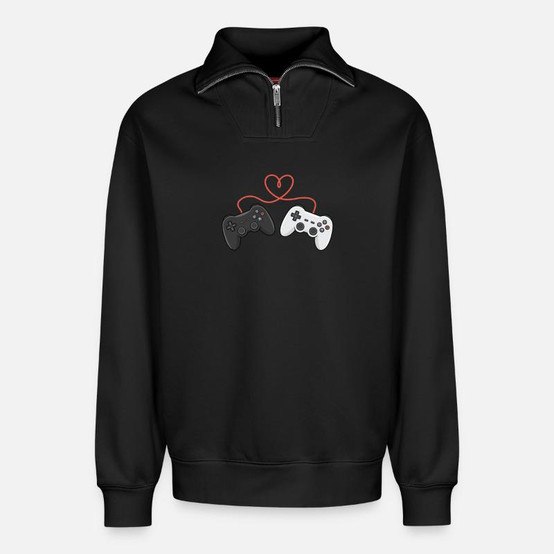 Heartwired Controllers Duo - Relaxed Unisex Organic Half Zip Sweatshirt – by SPREAD - black