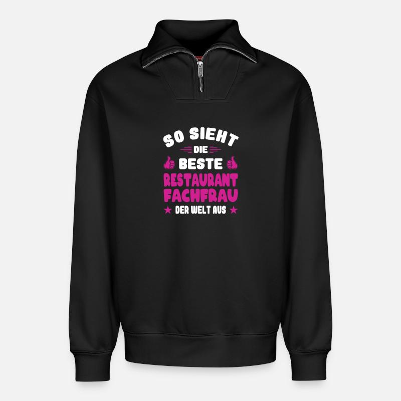 Restaurant Fachfrau Abschluss Geschenk - Relaxed Unisex Organic Half Zip Sweatshirt – von SPREAD - Schwarz