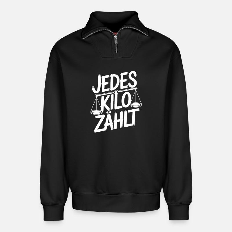 Jedes Kilo zaehlt - Relaxed Unisex Organic Half Zip Sweatshirt – von SPREAD - Schwarz