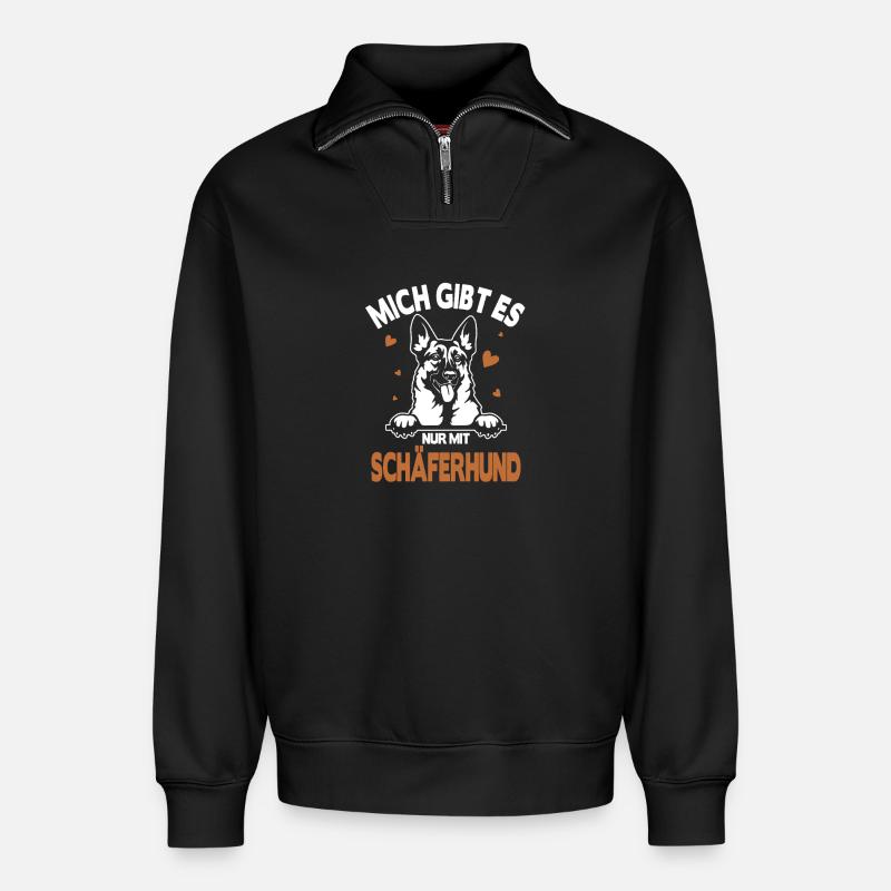 Schäferhund Geschenke Hund Frauchen Gassi - Relaxed Unisex Organic Half Zip Sweatshirt – von SPREAD - Schwarz