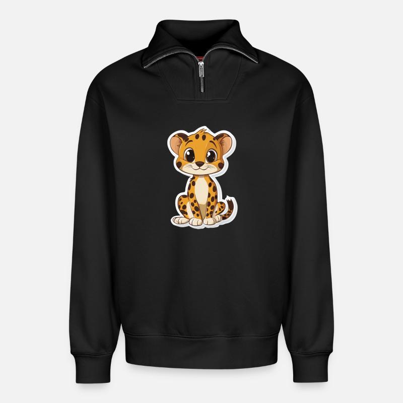 Süsser Gepard - Relaxed Unisex Organic Half Zip Sweatshirt – von SPREAD - Schwarz