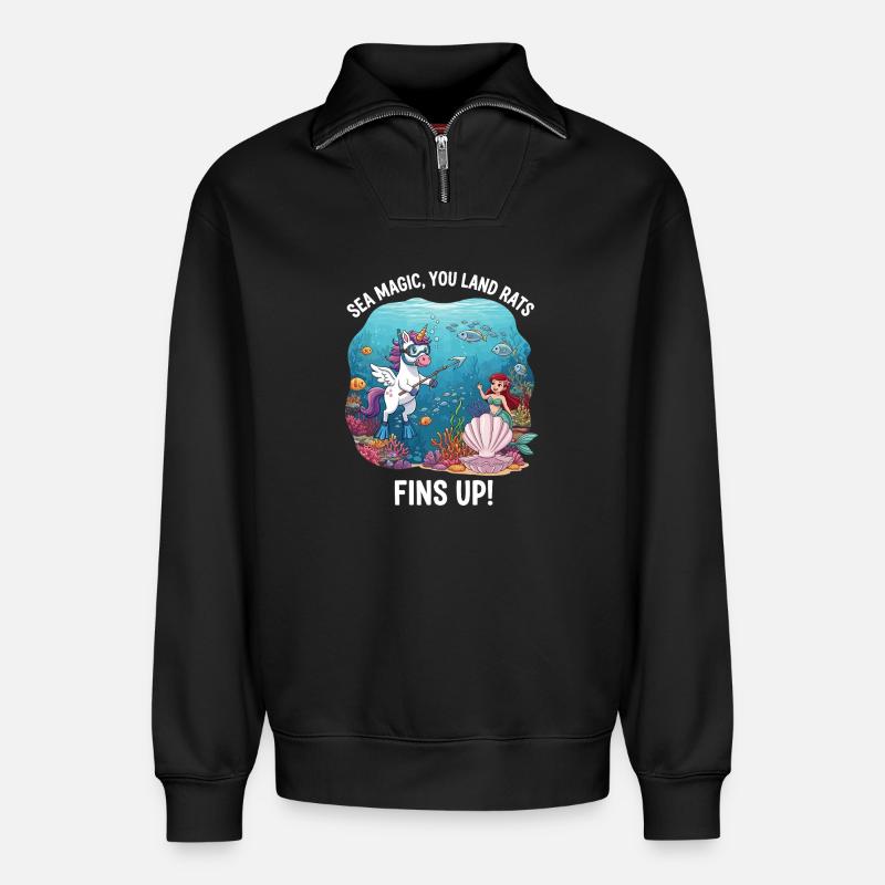 Meeresmagie mit Einhorn - Relaxed Unisex Organic Half Zip Sweatshirt – von SPREAD - Schwarz
