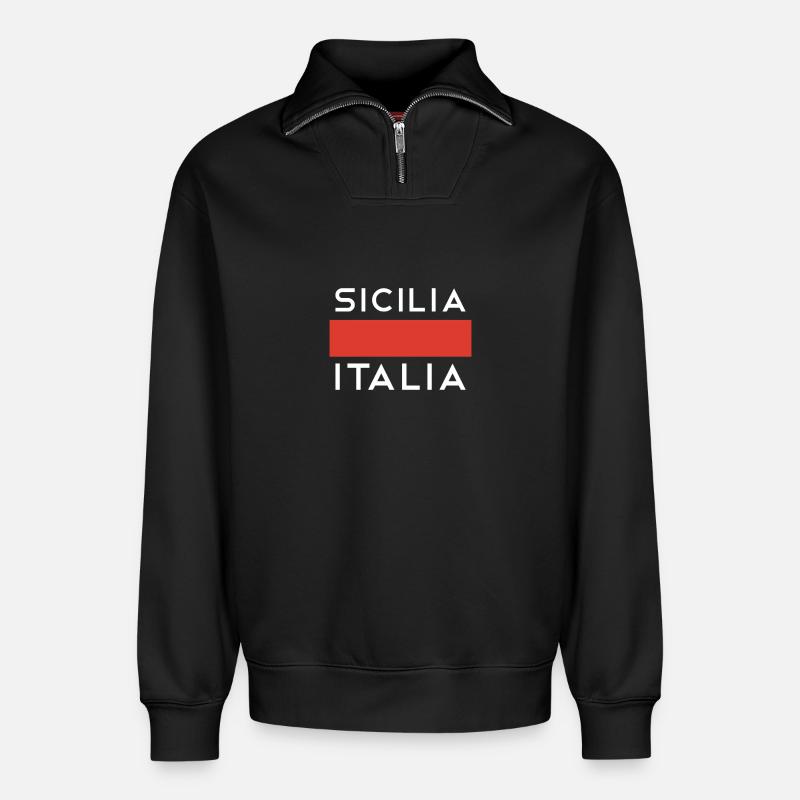 Sicily Pullover Sweat à capuche - Sweat unisexe décontracté en coton biologique à demi-zip – de SPREAD - noir