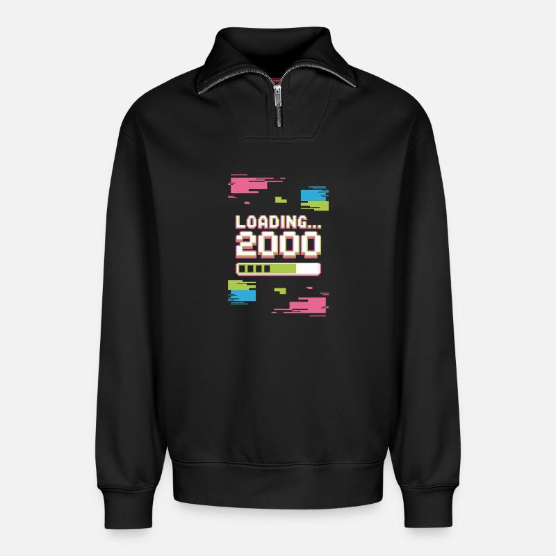 Retro Loading 2000 Pixel - Relaxed Unisex Organic Half Zip Sweatshirt – von SPREAD - Schwarz