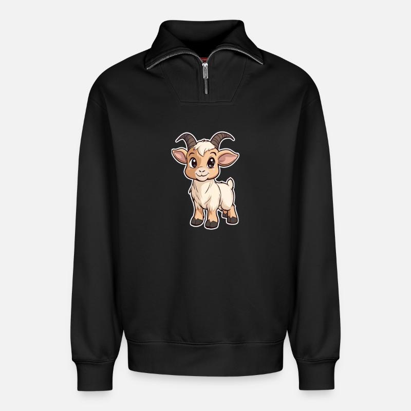 Ziege - Relaxed Unisex Organic Half Zip Sweatshirt – von SPREAD - Schwarz
