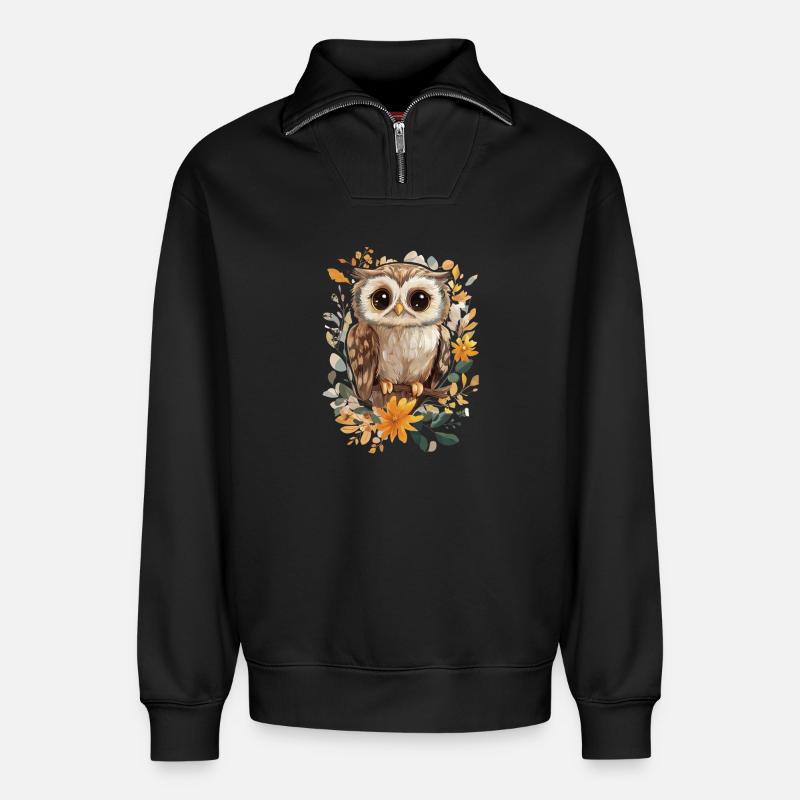 Eule - Relaxed Unisex Organic Half Zip Sweatshirt – von SPREAD - Schwarz