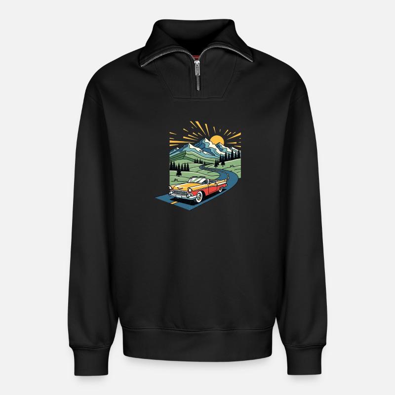 Old school car - Relaxed Unisex Organic Half Zip Sweatshirt – von SPREAD - Schwarz