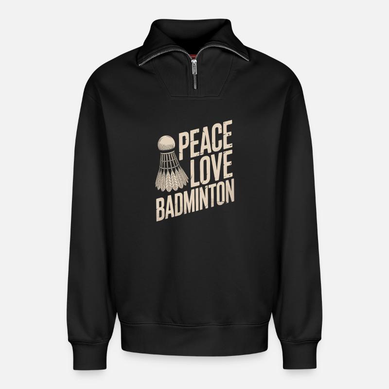Peace Love Badminton Design - Relaxed Unisex Organic Half Zip Sweatshirt – von SPREAD - Schwarz