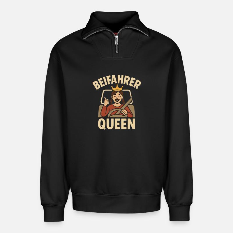Conception Queen passager - Sweat unisexe décontracté en coton biologique à demi-zip – de SPREAD - noir
