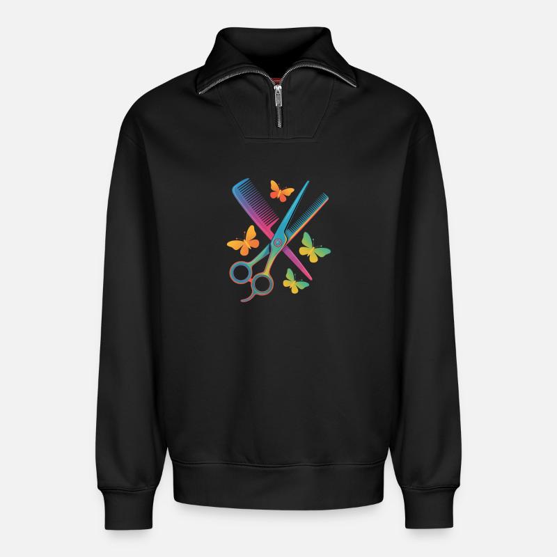 Coiffeur Ciseaux Peigne Papillon - Sweat unisexe décontracté en coton biologique à demi-zip – de SPREAD - noir
