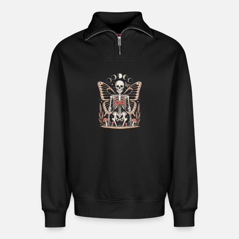 Gothic Skelett Fee mit Mondphasen - Relaxed Unisex Organic Half Zip Sweatshirt – von SPREAD - Schwarz