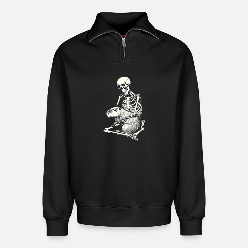 Capybara squelette étreignant - Sweat unisexe décontracté en coton biologique à demi-zip – de SPREAD - noir