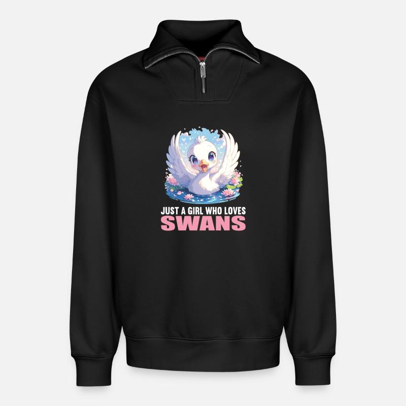 Schwäne Schwan - Relaxed Unisex Organic Half Zip Sweatshirt – von SPREAD - Schwarz